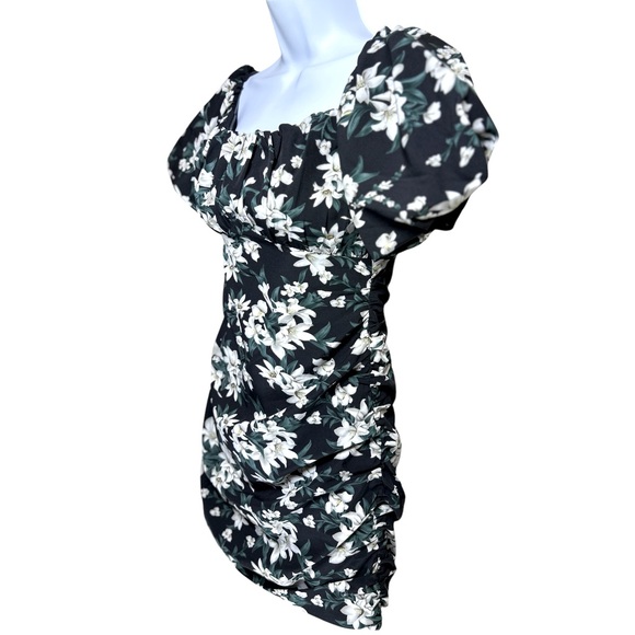 HELLO MOLLY Black Ruched Off-Shoulder Puff Sleeve Mini Dress - Picture 4 of 5